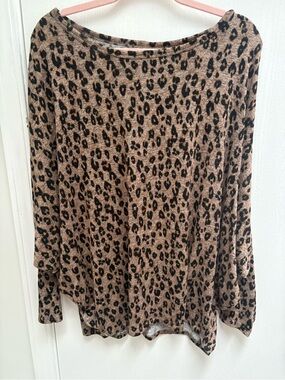 Women's Leopard Print Boatneck Sweatshirt - Brown